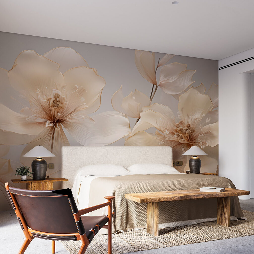 Pale flowers on grey — interior 1