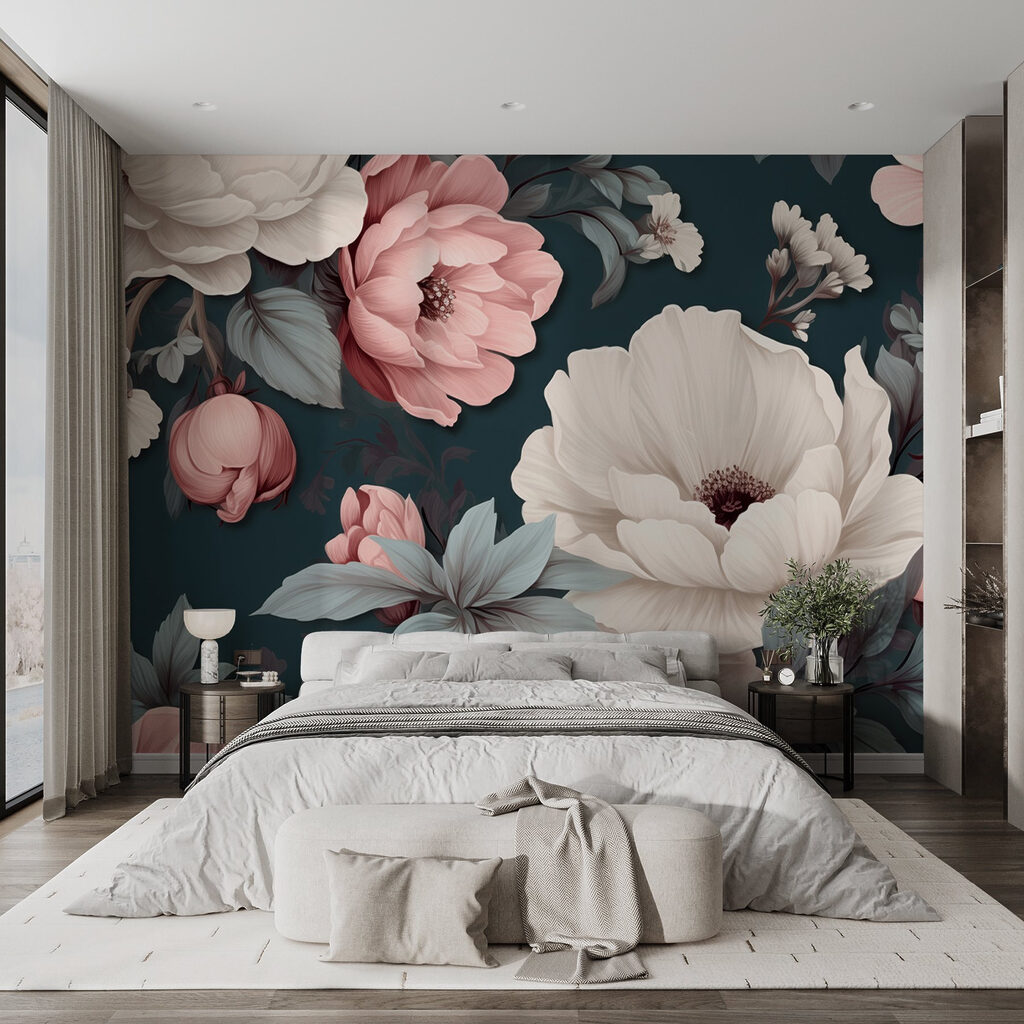 Pink peonies on teal — interior 2
