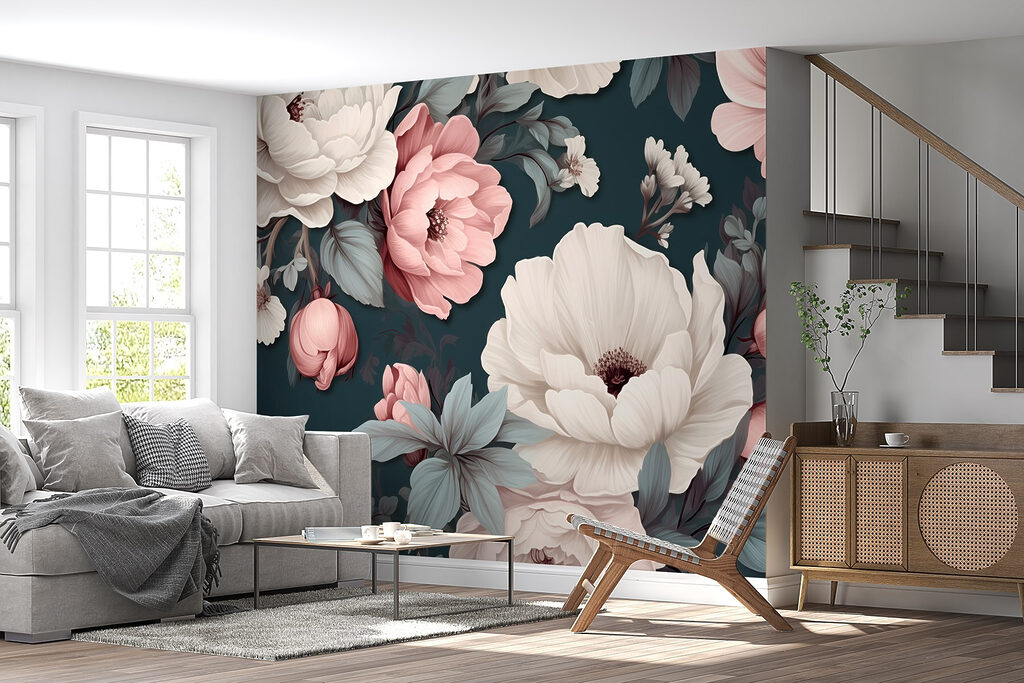 Pink peonies on teal — interior 5