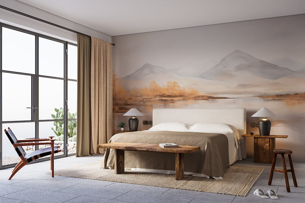 Golden trees by lake — interior 1