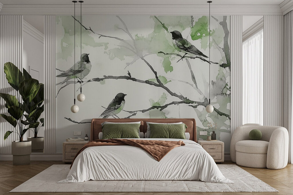 Birds on Leafy Branches in an interior