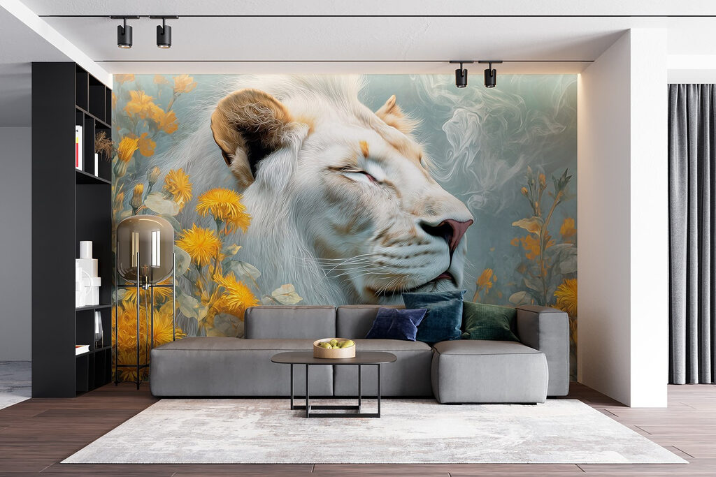 White lioness among flowers — interior 4
